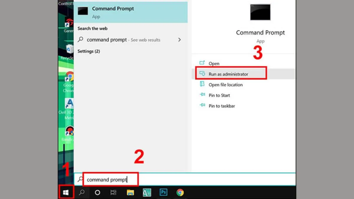 Mở Command Prompt với quyền Admin để thiết lập hosted network