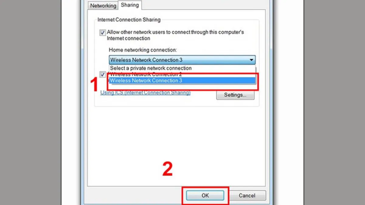 Thiết lập chia sẻ kết nối Internet trong Network Connections trên Windows 10