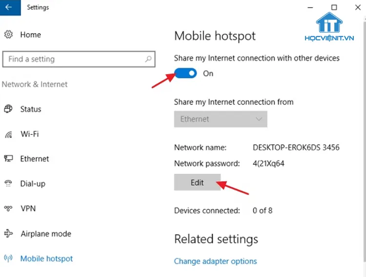 Kích hoạt Mobile Hotspot trong Network &amp; Internet trên hệ điều hành Windows 10