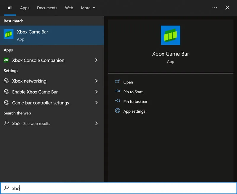 Giao diện công cụ Xbox Game Bar trên Windows 10