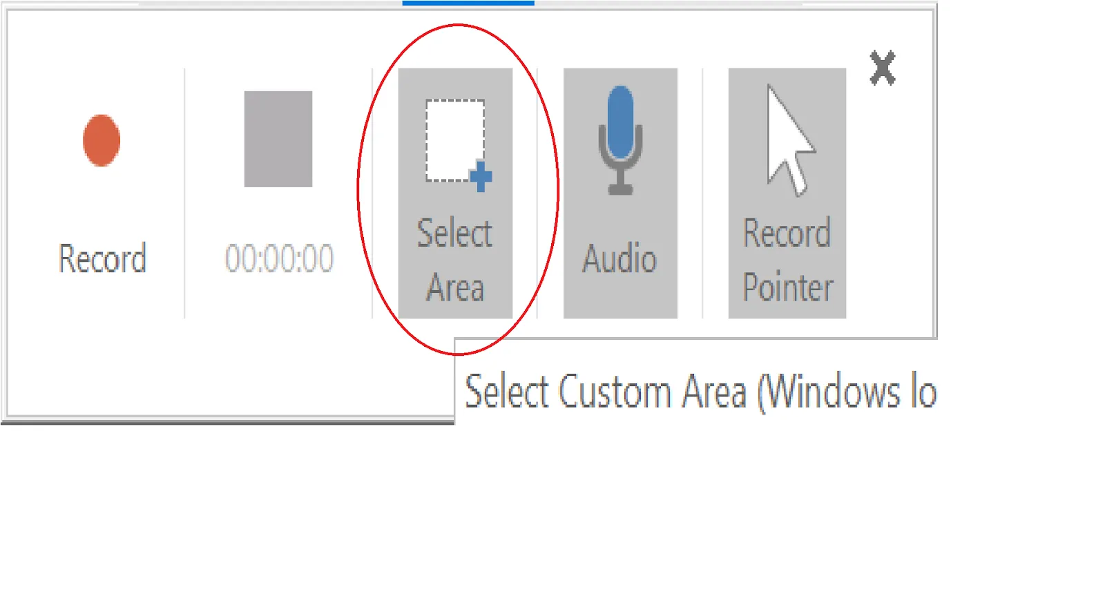 Thiết lập vùng màn hình cần ghi lại bằng công cụ Select Area của PowerPoint