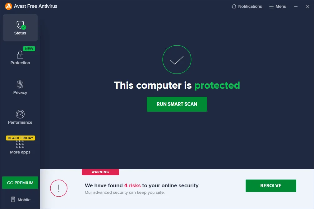 Giao diện phần mềm chống virus miễn phí, minh họa khu vực chọn tính năng Scan để quét virus máy tính