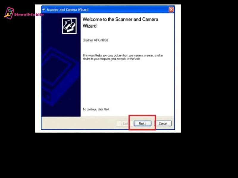 Bắt đầu quy trình scan ảnh bằng Scanner and Camera Wizard trên Windows