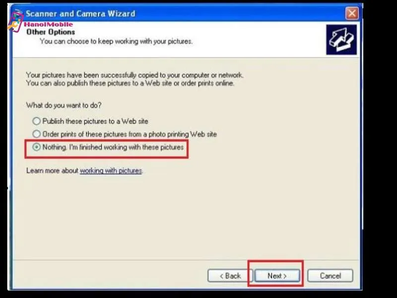 Hoàn tất quá trình scan ảnh và các tùy chọn kết quả trên máy tính