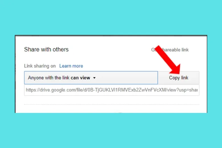 Sao chép liên kết chia sẻ dữ liệu Drive, mặc định là quyền xem (Can view)