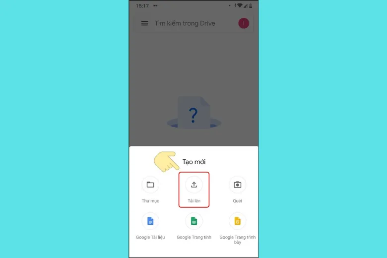 Menu tùy chọn tải lên trên giao diện di động