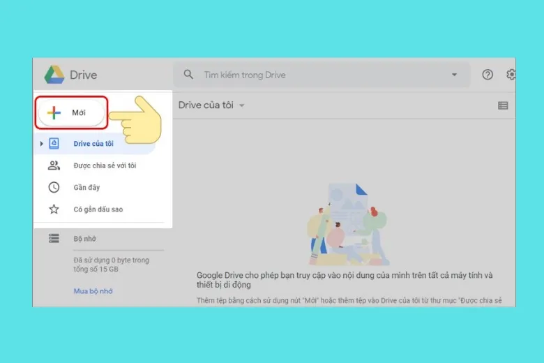 Chọn nút Mới để tải lên tập tin hoặc thư mục khi sử dụng Google Drive trên máy tính