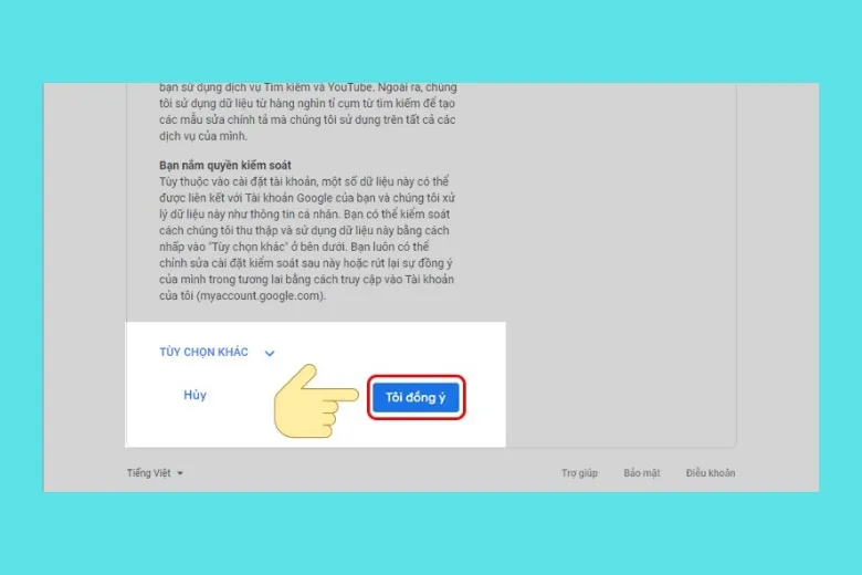 Chấp nhận điều khoản dịch vụ Google để kích hoạt tài khoản Drive