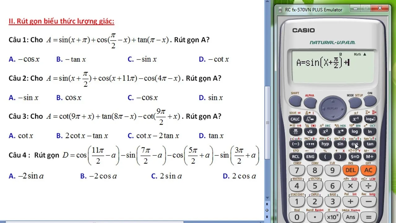 Tính toán lượng giác bằng Casio