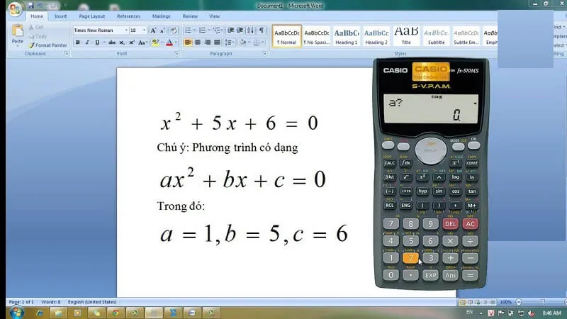Thực hiện giải các phép toán bằng máy tính Casio FX 570MS trong chế độ cơ bản