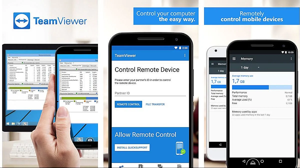 Giao diện ứng dụng TeamViewer trên điện thoại di động, chuẩn bị cho việc kết nối và điều khiển từ xa