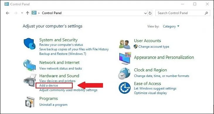 Chọn mục Add a device trong Hardware and Sound để thêm thiết bị Bluetooth