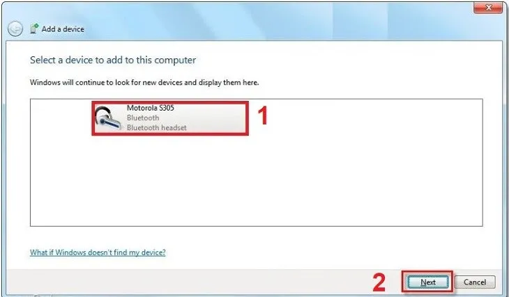 Chọn thiết bị Bluetooth cần kết nối và nhấn Next để hoàn tất