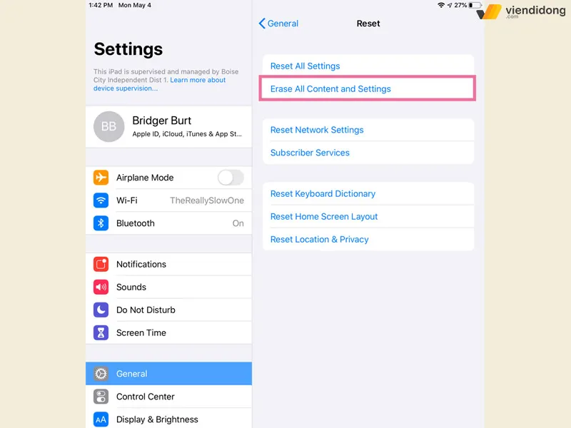 Menu Cài đặt lại tất cả cài đặt trên iPadOS