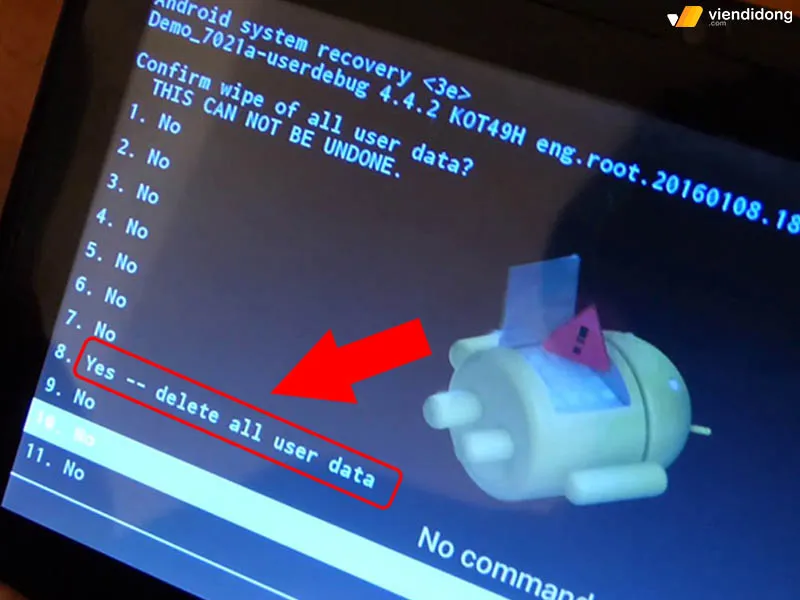 Xác nhận xóa toàn bộ dữ liệu người dùng trên máy tính bảng
