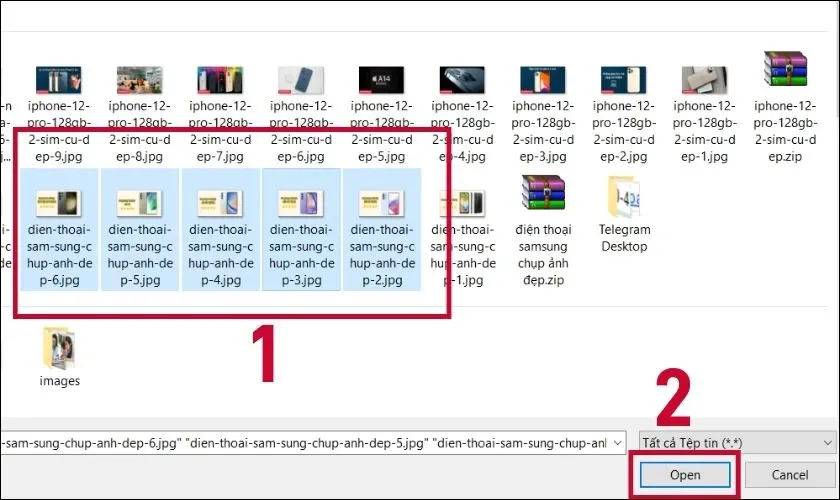 Cửa sổ chọn tệp ảnh để tải lên Google Drive