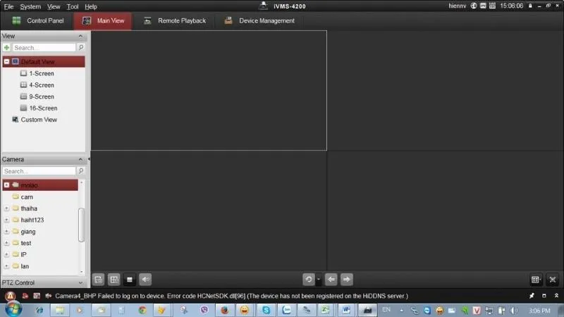 Giao diện chính xem camera trên máy tính của IVMS 4200
