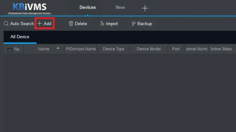 Bấm vào Add để thêm thiết bị trong KBIVMS