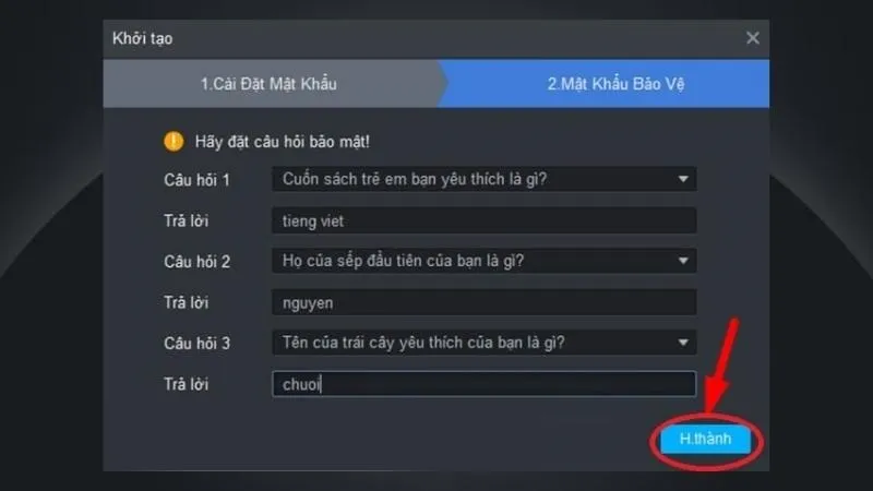 Thiết lập câu hỏi bảo mật trong Smart PSS