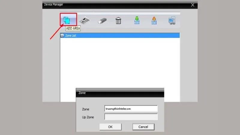 Trong Device Manager CMS, bấm vào Add Area để tạo Zone quản lý