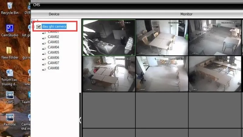 Danh sách thiết bị camera đã thêm vào CMS