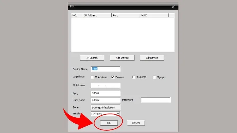 Nhấn OK để thêm thiết bị vào phần mềm CMS