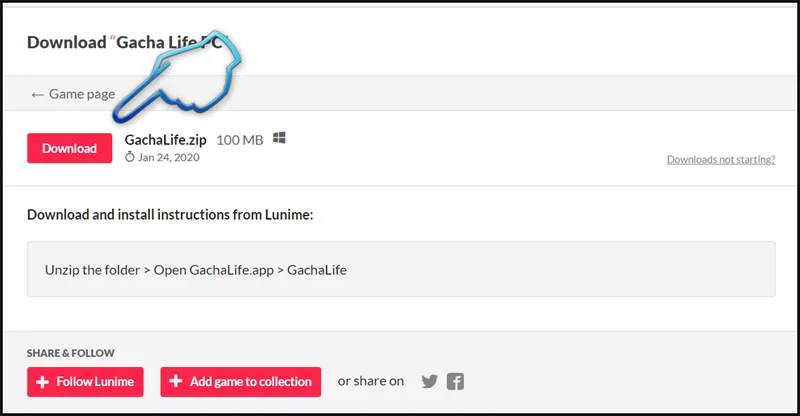 Nút Download lớn trên giao diện trang web để bắt đầu tải file cài đặt Gacha Life
