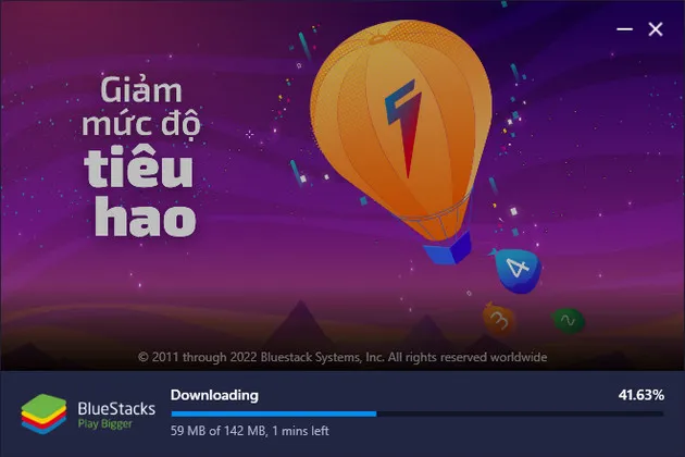 Thanh tiến trình hiển thị quá trình cài đặt phần mềm giả lập Android trên máy tính