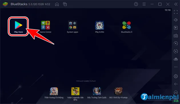 Biểu tượng Play Store trên màn hình chính của BlueStacks để truy cập CH Play