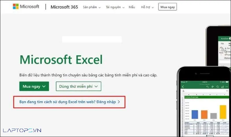 Giao diện trang chủ chính thức của Microsoft Excel hướng dẫn cách tải Excel về máy tính Macbook