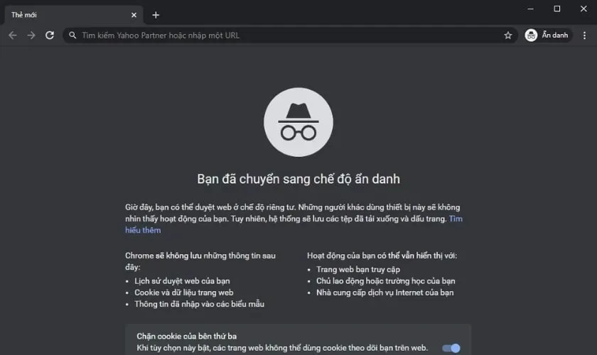 Cửa sổ trình duyệt ẩn danh (Incognito Mode) đang mở, cách tải google docs về máy tính an toàn hơn.