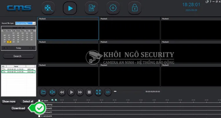Vị trí nút Download để tải file video camera Yoosee trên thẻ nhớ về máy tính
