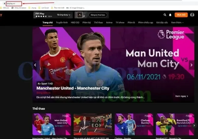 Giao diện FPT Play trên trình duyệt web máy tính với các bộ phim nổi bật