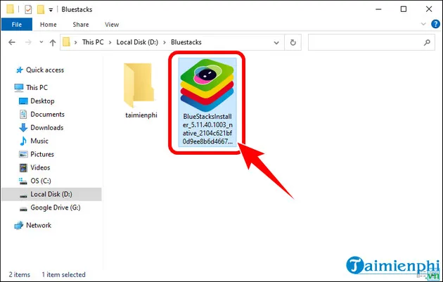 Tệp cài đặt BlueStacks và quá trình khởi động để tải Google Play về PC