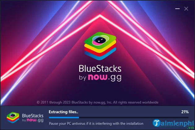 Màn hình chờ hoàn tất quá trình cài đặt phần mềm giả lập Android BlueStacks