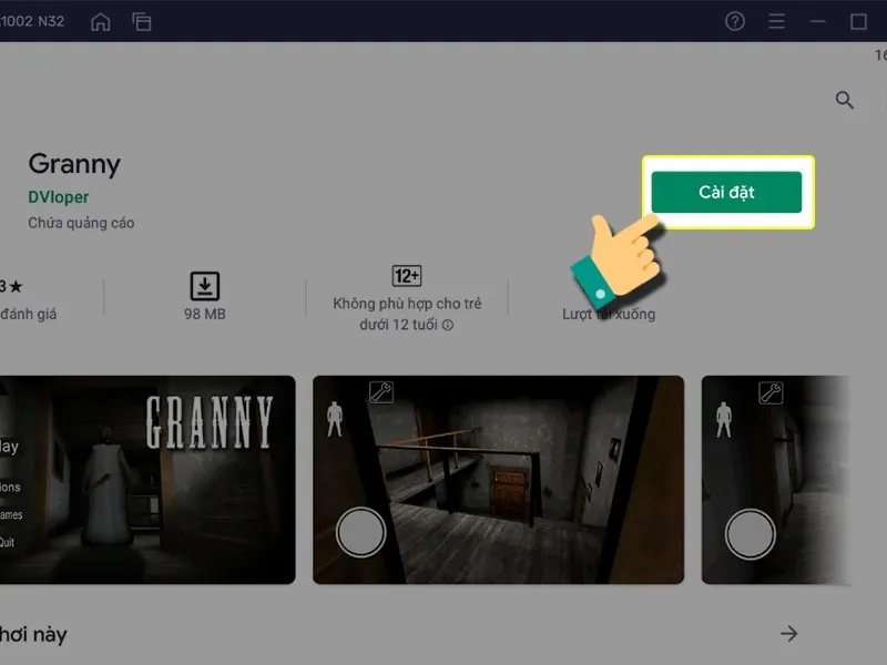 Nút Cài đặt game Granny sau khi tìm kiếm thành công