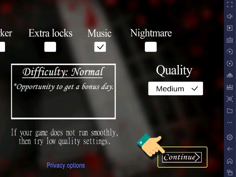 Tùy chỉnh độ khó và các thiết lập game trong Granny trước khi vào trận