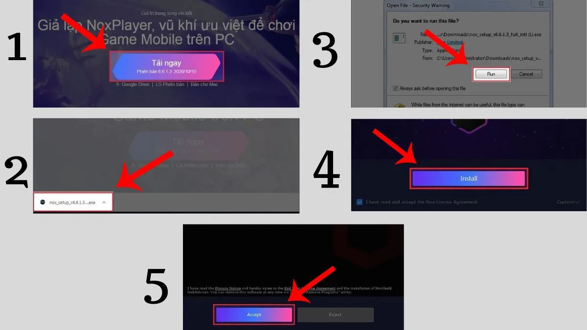 Giao diện cài đặt phần mềm giả lập Nox Player trên PC.