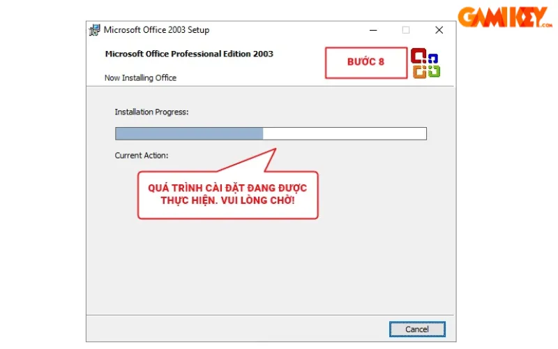 Quá trình cài đặt Office 2003 đang diễn ra