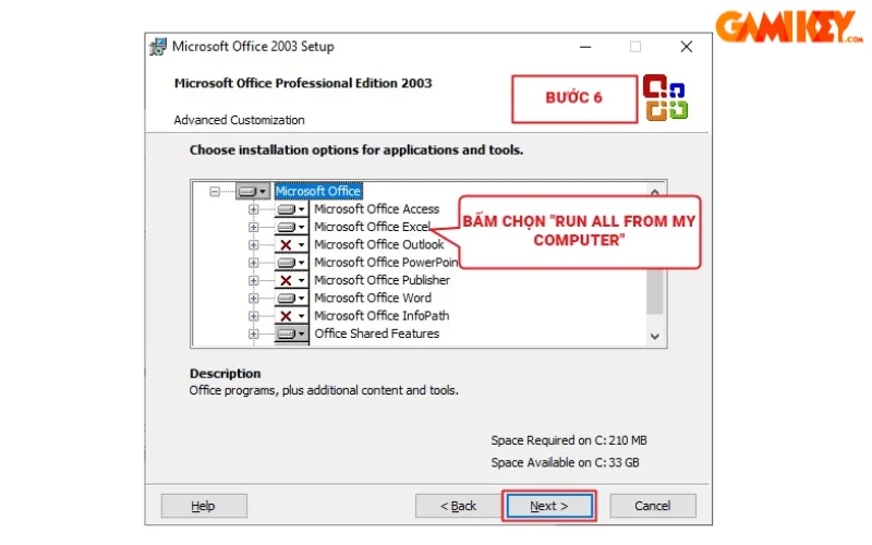 Thiết lập Run ALL FROM MY Computer cho các ứng dụng Office 2003