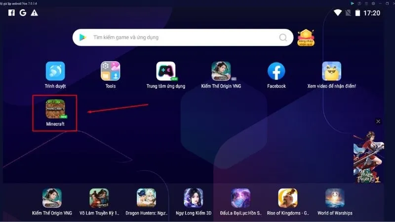 Biểu Tượng Minecraft PE Xuất Hiện Trên Màn Hình Giả Lập Sau Khi Cài Đặt Thành Công Trên PC