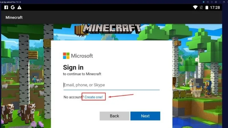 Giao Diện Tùy Chọn Tạo Một Tài Khoản Microsoft Mới Cho Người Chơi Minecraft