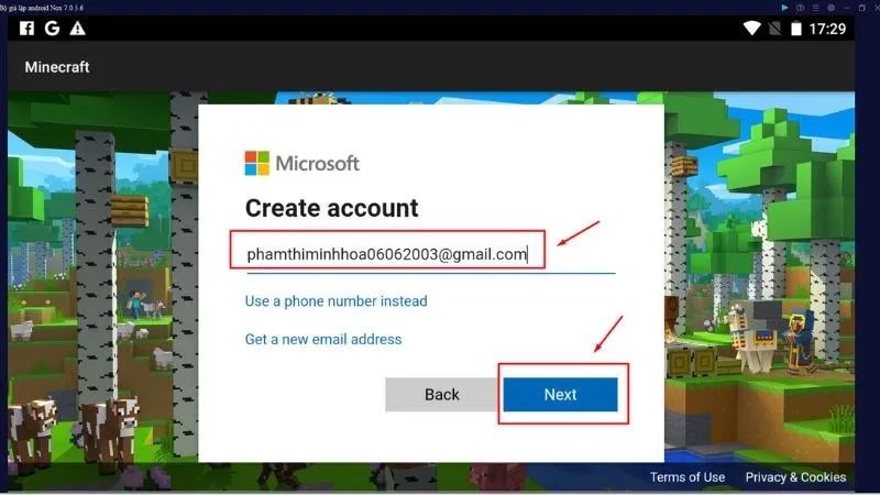 Nhập Địa Chỉ Email Và Thiết Lập Mật Khẩu Khi Đăng Ký Tài Khoản Microsoft Để Chơi Game Minecraft Trên Máy Tính
