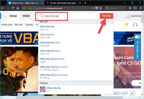 Tìm kiếm bài hát để tải nhạc từ Nhaccuatui