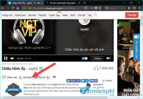 Nhấn biểu tượng Download để tải nhạc MP3 từ Nhaccuatui