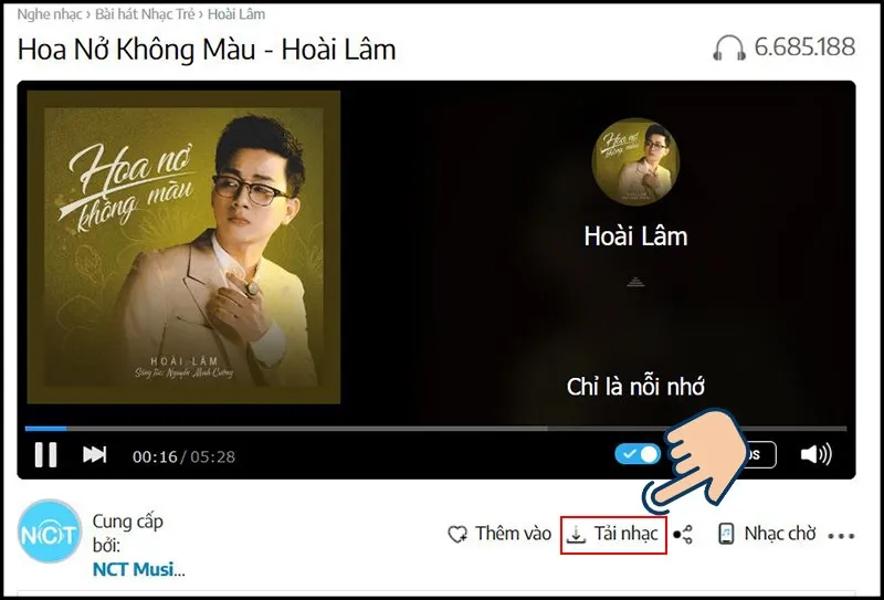 Ngay dưới bài hát bạn hãy chọn Tải nhạc.