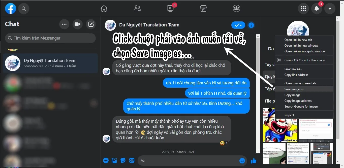 Thực hiện thao tác Save image as để lưu ảnh từ Messenger về máy tính
