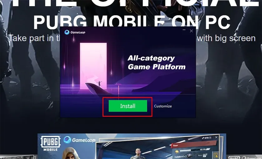 Màn hình cài đặt GameLoop, nhấn Agree và Install