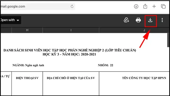 Alt text: Hình ảnh minh họa cách tải tài liệu từ Gmail về máy tính khi tài liệu được chia sẻ qua liên kết Google Drive