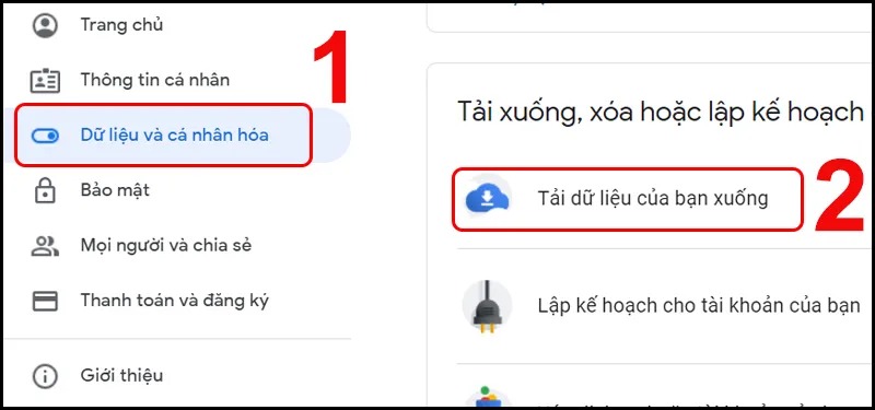Tìm chọn chọn mục Tải dữ liệu về máy